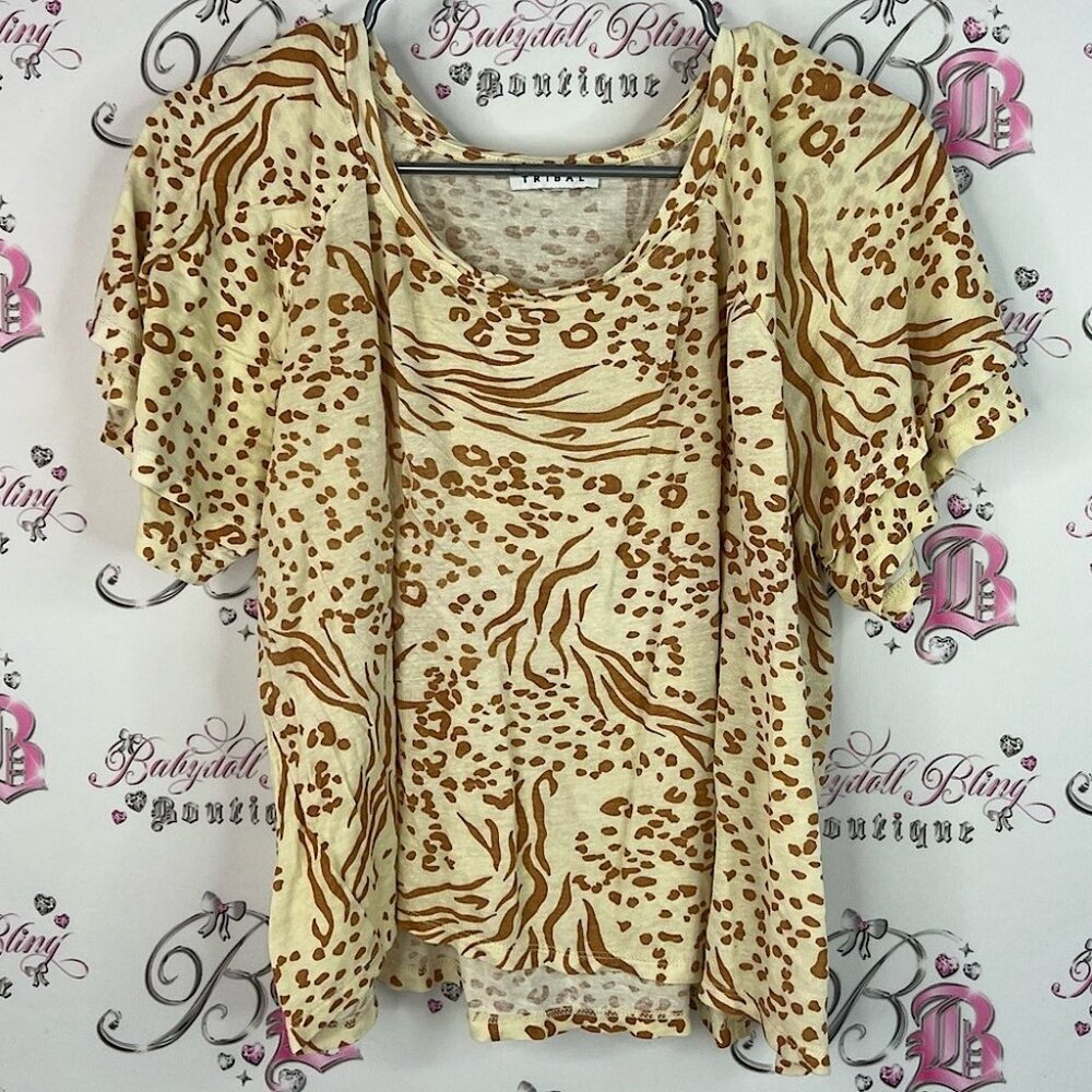 Tribal tee tshirt animal print cheetah leopard zebra yellow Print Women's Top